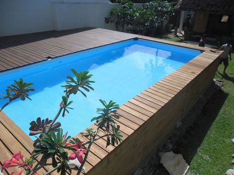 Pooldeck on INTEX Above Ground Swimming Pool 24'x12'x52" Rectangle Above Ground Pool, Intex Above Ground Pools, Deck Piscina, Piscina Intex, Rectangle Pool, Pools For Small Yards, Oberirdische Pools, Kleiner Pool Design, Best Above Ground Pool