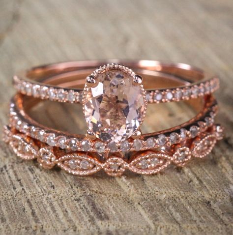 Veragio Engagement Rings, Morganite Gemstone, Ring Bands, Wedding Rings Oval, Trio Ring, Morganite Diamond, Morganite Engagement, Dream Engagement Rings, Morganite Engagement Ring