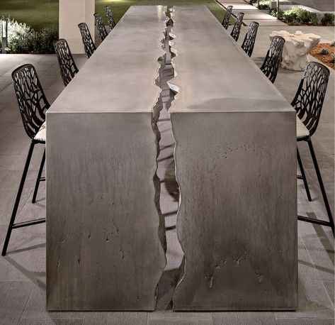 Concrete Office Table, Concrete Wood Metal Interior Design, Concrete Table Decor, Concrete And Epoxy Table, Industrial Table Dining, Concrete Bar Design, Stone Table Design, Concrete Design Interior, Concrete Bar Table