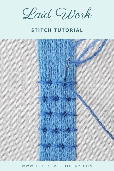 Laid work, a type of couching stitch, is a great way to fill a large area of your embroidery quickly. When stitched as shown in the photo, it is also known as Bayeux stitch. It was used extensively in the Bayeux Tapestry. There are many other options for stitching it which opens up lots of creative possibilities. Click for tutorial, tips and examples. Laid Stitch Embroidery, Couching Embroidery Tutorials, Bayeux Tapestry Pattern, Laidwork Embroidery, Filler Stitches Embroidery, Fill In Embroidery, Filler Embroidery Stitches, Bayeux Stitch, Tapestry Stitches