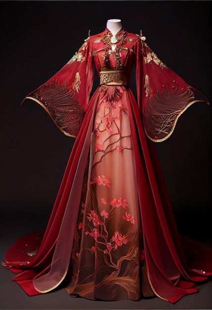 Dress On A Mannequin, Chinese Fancy Dress, Fashion Mannequin, Traditional Asian Dress, Old Fashion Dresses, Japanese Dress, Fantasy Dresses, Dress Design Sketches, Fantasy Gowns