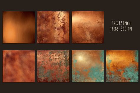 Distressed copper textures by Paper Farms on @creativemarket Copper Painting, Rust Paint, Paper Backgrounds, Copper Paint, Metal Background, Aged Copper, Patina Color, Color Schemes Colour Palettes, Paper Scrapbook