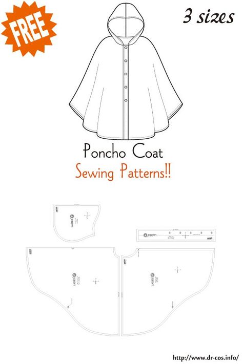 Coat Diy Pattern, Poncho Hoodie Pattern, Cape Coat Sewing Pattern, Mens Poncho Pattern Sewing, Free Poncho Sewing Pattern, Cape Hood Pattern, Simple Cape Pattern, Poncho Cape Pattern Sewing, Poncho With Hood Pattern