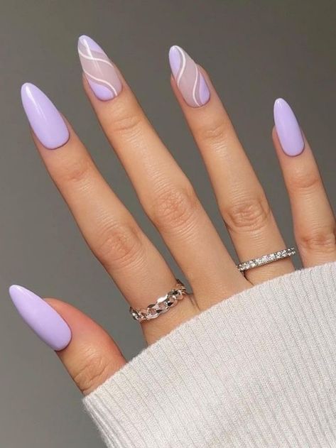 light purple almond nails with swirls Purple Nail, Purple Nail Design, Light Purple Nails, Milky Nails, Lilac Nails, Purple Acrylic Nails, Summery Nails, Lavender Nails, Simple Gel Nails