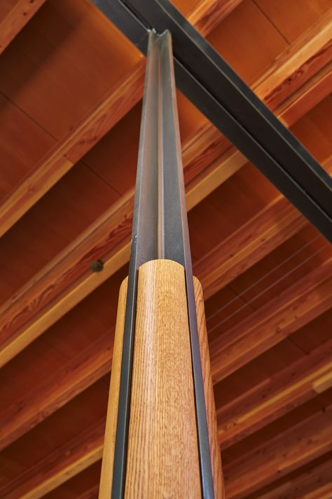 Towering trees are worked into the design of a Beaux Arts Village home | The Seattle Times Steel Column Design, Column Decoration Ideas, Column Cladding, Modern Column, Column Decoration, Wood Column, Detail Arsitektur, Steel Architecture, Metal Columns