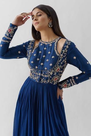Anarkali With Dupatta, Blue Anarkali, Indian Outfits Lehenga, Anarkali Dress Pattern, Embroidered Anarkali, Traditional Indian Dress, Indian Dresses Traditional, Dress Design Patterns, Traditional Indian Outfits