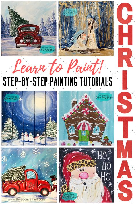 Social Easel, Paintings Christmas, Diy Christmas Paintings, Easy Christmas Drawings, Christmas Canvas Art, Paint Studio, Christmas Drawings, Christmas Paintings On Canvas, Christmas Painting