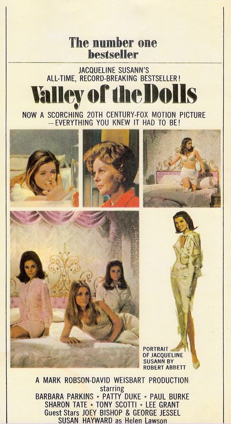 VALLEY OF THE DOLLS (1967) movie-tie-in paper back book cover rear. (please follow minkshmink on pinterest) Valley Of The Dolls Poster, 60s Book Covers, Valley Of The Dolls Book, Valley Of The Dolls Movie, Valley Of Dolls, 60s Movies, The Valley Of The Dolls, 60s Films, 1960s Posters