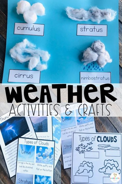 Are you looking for a factual unit to introduce weather activities in your kindergarten and first grade classroom? Our Weather Activities unit is just what you need! Cloud activities include several non-fiction passages about clouds in general and types of clouds.  It also includes several cloud crafts and writing activities. Types Of Clouds Cotton Ball Craft, Montessori, Kindergarten Observation Lesson Ideas, Pre K Cloud Activities, Cloud Types With Cotton Balls, Cloud Worksheets For Preschool, Clouds For Preschool, Cotton Ball Clouds Craft, Science Units For Kindergarten