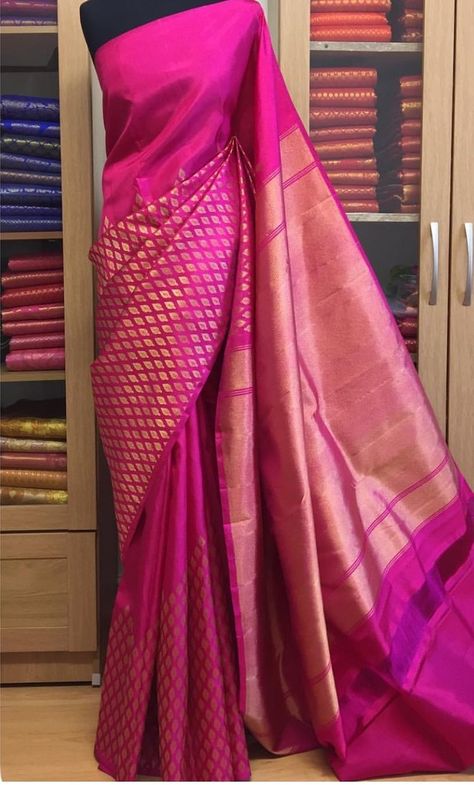 Couture, Single Pleat Saree, Pink Kanjeevaram Saree, Heavy Silk Saree, Pink Silk Saree, Royal Blue Colour, Royal Pink, Triangular Prism, Saree Draping Styles