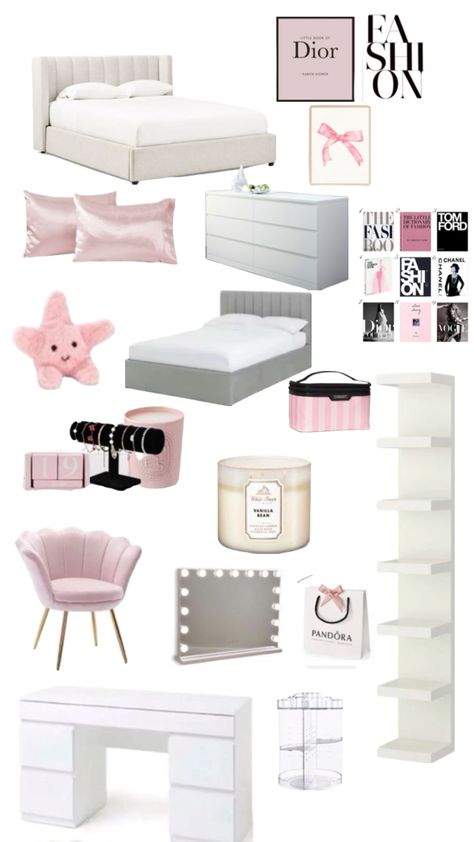 Bedroom inspo! #bedroominspo #bedroomaesthetic #vanillagirl #vanillagirlaesthetic #cleangirlaesthetic Room Inspo White And Pink, Room Inspo Pink And White, Hyperfeminine Room, Room Inspo Girly, Pink Room Decor Bedroom, Dior Bedroom, Chav Bedroom, Room Ideas Girly, Vogue Bedroom