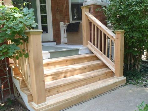 LakewoodAlive to Host Step Repair Free Workshop on April 14-0 Porch With Steps, Porch Step Railing, Steps Outdoor, Front Porch Stairs, Wood Railings For Stairs, Veranda Design, Step Ideas, Front Porch Railings, Outdoor Stair Railing