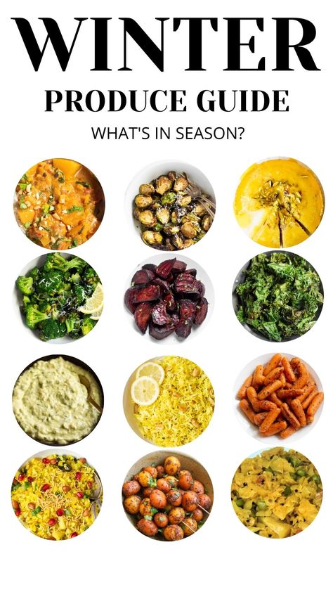 Seasonal Produce: Winter Fruits & Vegetables Veggies Quotes, What Fruits Are In Season, Winter Fruits And Vegetables, Winter Produce, Seasonal Produce Guide, Winter Fruits, Butternut Squash Curry, Grilled Cabbage, Winter Veggies