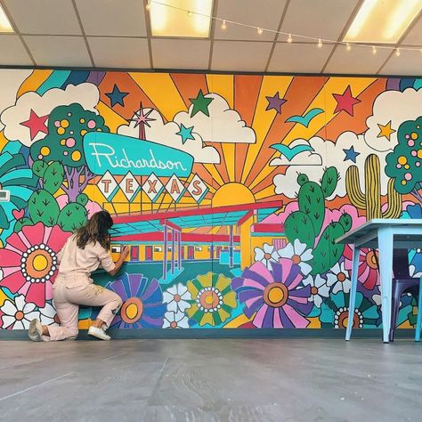 Dallas Murals, Seni Mural, Mural Art Design, Office Mural, Mural Artist, Garden Mural, Flower Mural, Public Artwork, School Murals