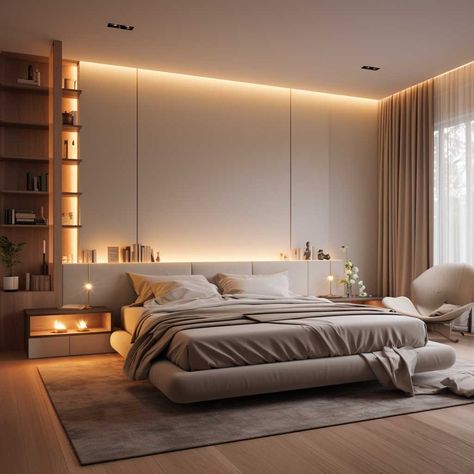 Beds Back Design, Modern Light Bedroom Design, Contemporary Room Bedroom, Modern Luxury Window Treatments, Modern House Design Bedroom, Colourful Master Bedrooms Decor, Modern Contemporary Bedroom Luxury Master Suite, Full Bedroom Ideas Interior Design, Cozy Zen Bedroom