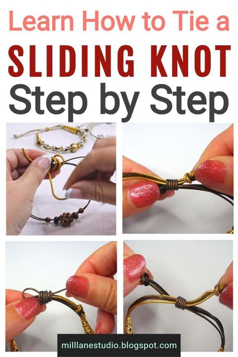 Slip Knot Bracelets, Leather Bracelet Tutorial, Sliding Knot Bracelet, Knotted Bracelet, Diy Bracelets Tutorials, Making Bracelets, Bracelets Handmade Diy, Bracelet Craft Diy, Cord Jewelry