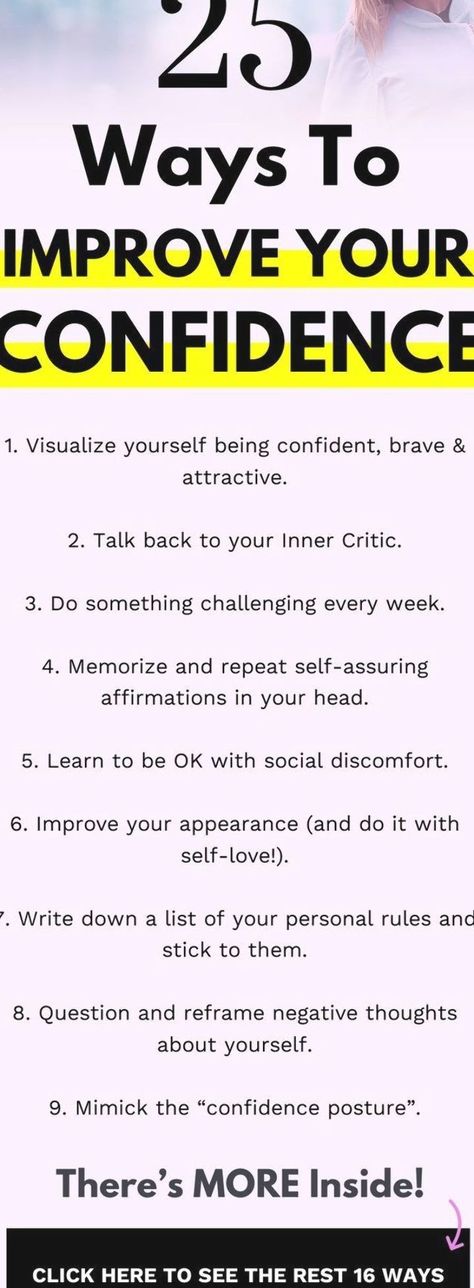 How to be confident when life, work and people just seem to be taking all your confidence away? Start with understanding that confidence CAN be improved - then follow these 25 easy mindset tricks and techniques to become drastically more confident day by day! |  | How to be more confident, improve your confidence, confidence building, self confidence, how to be confident in yourself, self esteem tips #confidence #confident #selfesteem #socialanxiety #personaldevelopment #selfhelp Tips Confidence, How To Have Confidence, How To Become Confident, Small Habits, Improve Self Confidence, Improve Confidence, Be More Confident, Building Self Confidence, Be Confident In Yourself