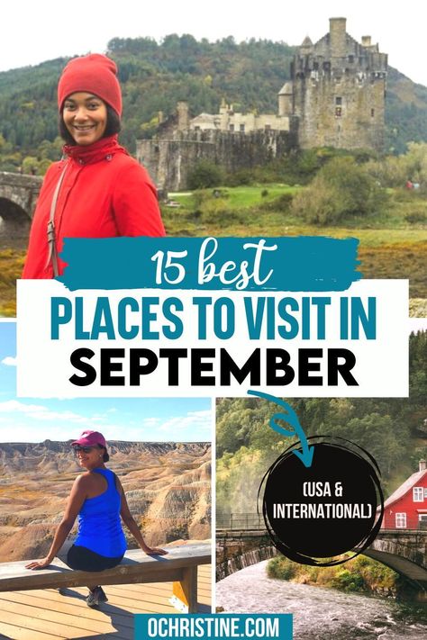 15 Best Places to Visit in September (USA + International) | Looking for the best places to visit in September? This is the perfect month to travel if you want to skip the summer crowds or extreme heat, and find new bucket list places to explore. Check out my blog to know more. | best places to travel in september | cheap places to visit in september | september travel destinations | where to go in september | september travel | September Vacation Ideas, Best Places To Travel In September, September Travel, Bucket List Places, Cheap Places To Visit, 50 Birthday, Places To Explore, Cheap Vacation, Birthday Trip