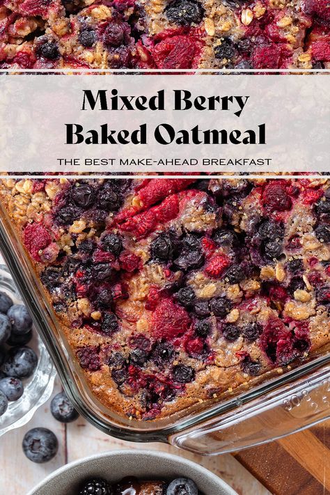 Oatmeal With Frozen Berries, Oatmeal Frozen Berries, Oatmeal Bake Breakfast Healthy Easy Recipes, Berries Healthy Recipes, Baked Oatmeal Berries, Breakfast Berry Bake, Frozen Berry Baked Oatmeal, Berry Oatmeal Bake Healthy, Baked Oatmeal With Frozen Berries