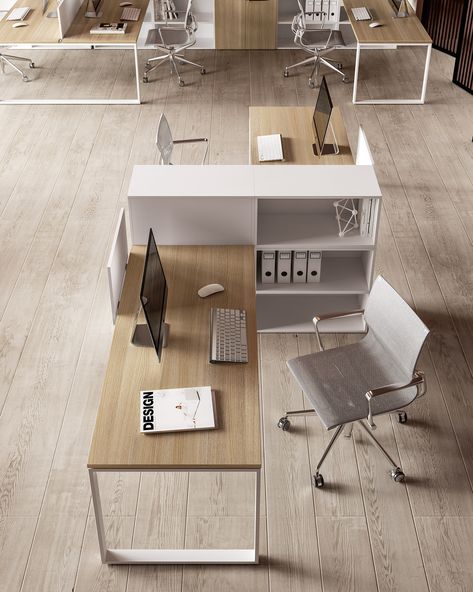 Modern Office Workstations, Small Workstation Office, Office For 4 People, Office Space Divider Ideas, Corporate Office Design Concept, Modern Office Workstations Design, Office Remodel Business, Office Workstations Design, Office Workstations Design Interiors