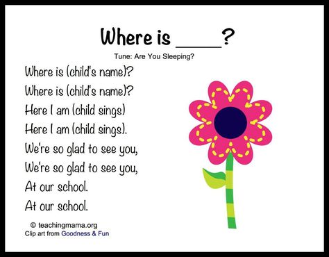 Where Is ___ Greeting Song, Toddler Circle Time, Preschool Transitions, Good Morning Song, Welcome Songs, Transition Songs, Circle Time Songs, Kindergarten Songs, Classroom Songs
