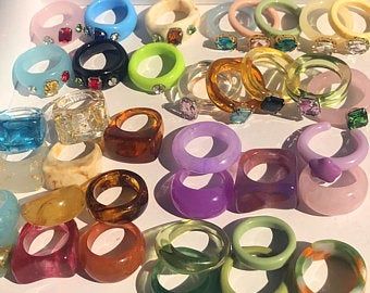 Fimo, Y2k Rings, Jewelry Y2k, Hand Jewelry Rings, Polymer Clay Ring, Preppy Jewelry, Acrylic Ring, Resin Acrylic, Transparent Resin