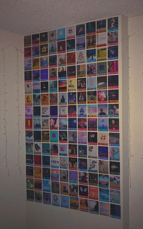 Album covers taken from spotify ans converted to physical photos, then put on my wall in my apartment Wall With Album Covers, Spotify Poster Wall, Wall Of Album Covers, Photo Wall Album Covers, Album Covers Wall Decor Printable, Spotify Wall Art, Album Covers Aesthetic On Wall, Album Covers On Wall, Wall Album Covers