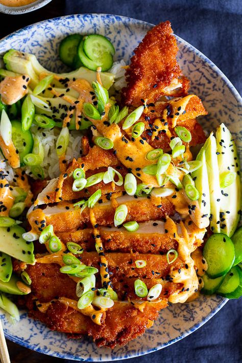 Healthy Asian Bowl Recipes, Karage Chicken Bowl, Chicken Katsu Don, Japanese Chicken Bowl, Hot Bowls Recipes, Fitness Dinner Recipes, Healthy Asian Bowls, Asian Chicken Rice Bowls, Food Bowls Recipes