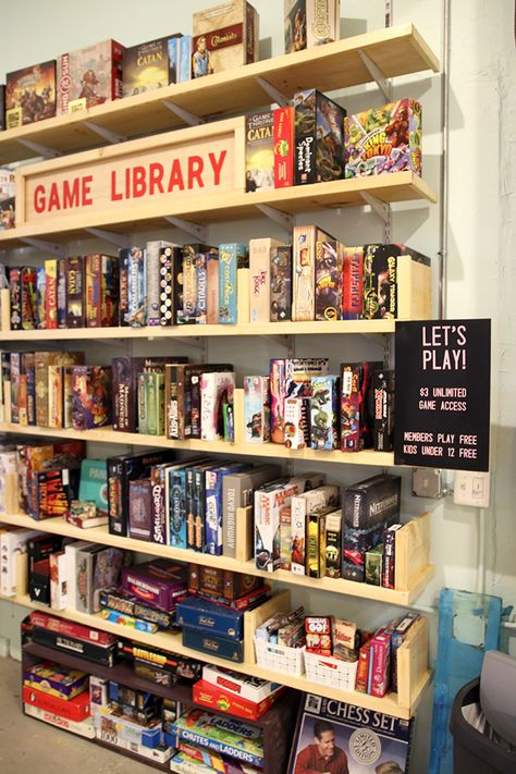 Basement Game Storage, Shelf For Board Games, Basement Decor Game Room, Basement Video Game Area, Board Games Bookshelf, Reading And Game Room Ideas, Bookshelf For Games, Fun Game Room Ideas Basements, Board Game Room Ideas Family