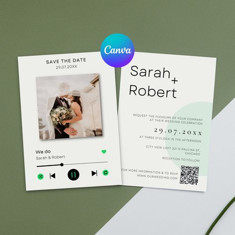 Electric Wedding Invitations, Wedding Card Digital Invitation Ideas, Web Wedding Invitation, Unique Wedding Card Design Invitation Ideas, Spotify Wedding, Music Wedding Invitations, Wedding Invitation With Photo, Musical Wedding, Wedding Invitation Canva