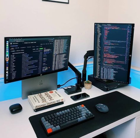 Programmers Desk, Best Pc Setup, Best Gaming Setup, Modern Home Offices, Coding Tutorials, Computer Desk Setup, Home Studio Setup, Custom Computer, Desktop Setup