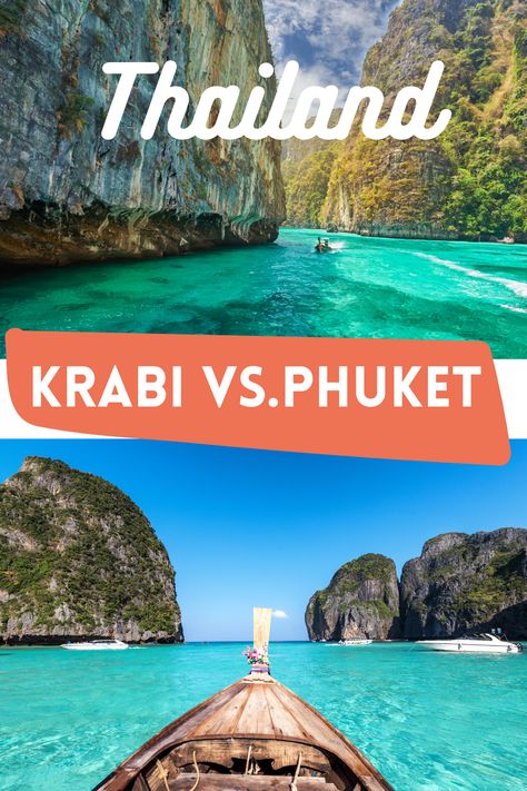 Planning a trip to Thailand, which one is better Phuket vs Krabi. Where should you go in Thailand? What are the best beaches of Thailand. Is Phuket cheaper than Krabi? Which one is more family friendly? How to see the Phi Phi islands. How to get to Phuket. How to get to Krabi. How to get around in Thailand. The best beach resort in Thailand. Private beach access. Play with elephants in Thailand. #beach #secretbeach #thailand #wanderlust Phi Phi Islands Thailand, Phuket Vs Krabi, Thailand Vs Vietnam, Best Beaches In Thailand, Where To Go In Thailand, Pucket Thailand Beaches, Best Thailand Islands, Where To Stay In Phuket Thailand, Thailand Beach Resort