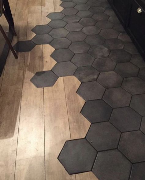 Honeycomb Floor Tile Bathroom, Large Hexagon Tile Floor, Honeycomb Tiles Kitchen, Hexagon Tile Fireplace, Octagon Tile Bathroom, Honeycomb Tile Floor, Black Hexagon Floor Tile, Large Hexagon Tile, Hexagon Tile Kitchen