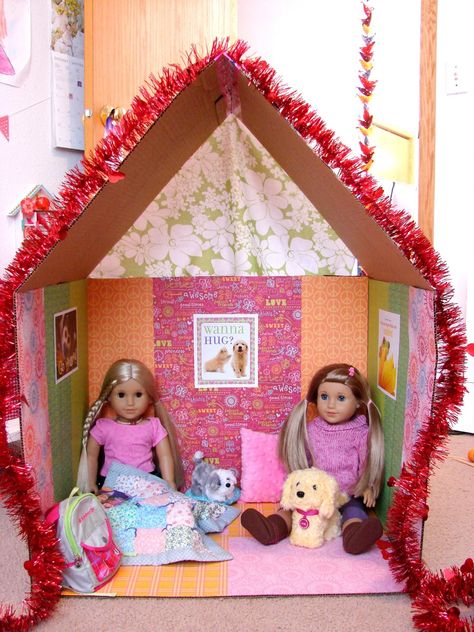 Cool Crafts for Your Room | American Girl Doll Play: Doll Craft - Make a Clubhouse for Your Dolls Patchwork, Ag Doll House, American Girl House, American Girl Birthday Party, Ag Doll Crafts, American Girl Birthday, Play Doll, Girls Dollhouse, American Girl Doll Furniture
