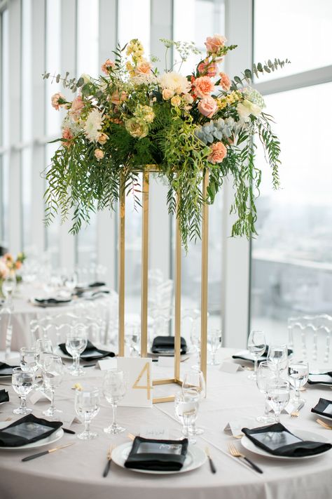 Round Tables with Elegant Tall Centerpieces Wedding Ceremony Vases Flowers, Wedding Aisle Columns, High Table Arrangements Wedding, Plant Stands Wedding Ceremony, Flower Arrangement Wedding Ceremony, Large Ceremony Arrangements, Ceremony Arrangements On Pedestals, Wedding Ceremony Flower Pedestal, Gold Columns Wedding