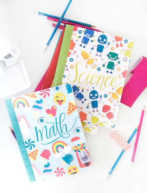 These printable composition notebook covers are perfect for school-age kids and grown ups too! If you love colorful designs, these are for you! Decorated Notebooks, Diy Crafts For School, Composition Notebook Covers, Diy Notebook Cover, Scrapbook Printables Free, School Book Covers, Composition Books, Composition Notebooks, Bookbinding Tutorial