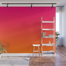 Bright Pink and Orange Ombre Wall Mural by annaleeblysse | Society6 Orange Ombre Wall, Pink And Orange Ombre, Pink Accent Walls, Orange Poster, Sunset Abstract, Warm Sunset, Ombre Wall, Orange Ombre, Orange Walls