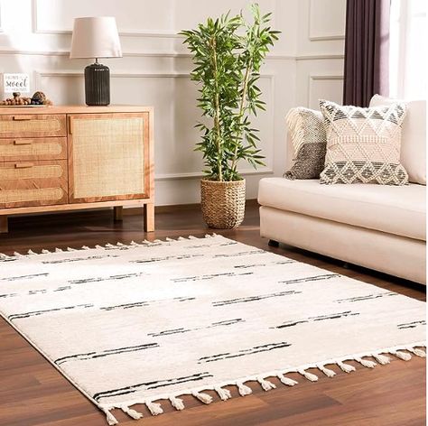 Hauteloom Deren Living Room, Bedroom Bohemian Shag Area Rug - Soft Shaggy Farmhouse - High Plush Pile - White, Light Beige, Cream, Ivory, Black - 5'3" x 7' Bedroom Bohemian, Farmhouse Area Rugs, Bedroom Area Rug, Rug Size Guide, Cream Area Rug, Clearance Rugs, Farmhouse Rugs, Shag Area Rug, Hallway Decorating