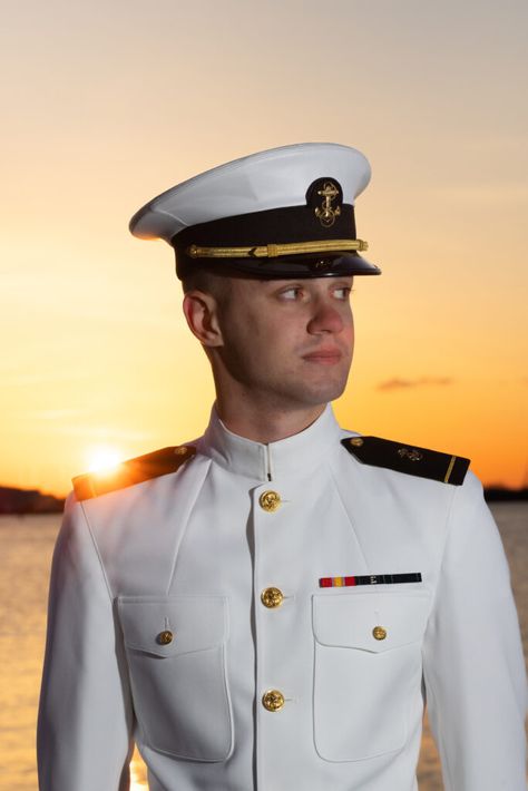 Captain Uniform, Sunrise Portrait, Navy Uniform, Navy Uniforms, Sunrise Photos, Naval Academy, Navy Veteran, United States Military, Male Photography