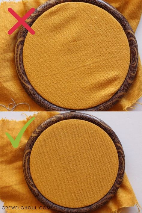 How to Keep Embroidery From Puckering - Crewel Ghoul How To Put Fabric In Embroidery Hoop, Embroidery Vs Cross Stitch, How To Finish An Embroidery Hoop, Finish Embroidery Hoop Back, How To Finish Embroidery Hoop Back, Finish Embroidery Hoop, Finishing Embroidery Hoop, Embroidery Finishing, Diy Embroidery Hoop