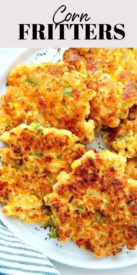 Corn Fritters on a plate. Healthy Corn Fritters Recipe, Corn Mill Recipes, Corn Fritter Casserole, Cornmeal Fritters Recipe, Cornmeal Recipes Vegan, Niblet Corn Recipes, Best Corn Fritters Recipe, Corn Patties Fried, Cornmeal Recipes Dinner