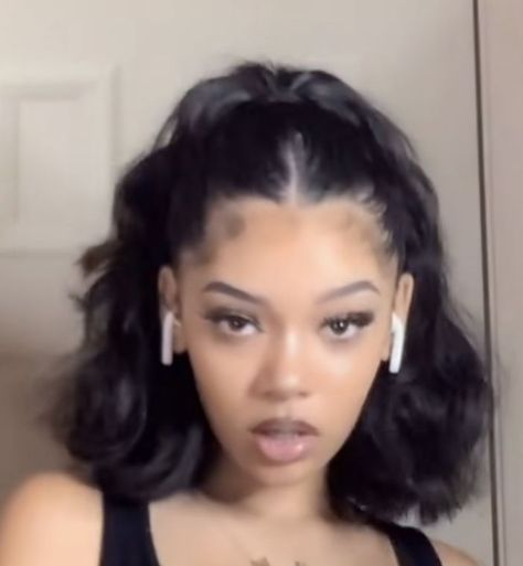 Curly 90s Hairstyles For Black Women, Baddie Short Hairstyles Black, Short Pressed Hairstyles For Black Women, Gel Down Short Hair, Girly Hairstyles For Black Women, Short Hairstyle Women Baddie, Hair Styles Y2k Curly, Relaxed Curly Hair, Straight Hairstyles Aesthetic