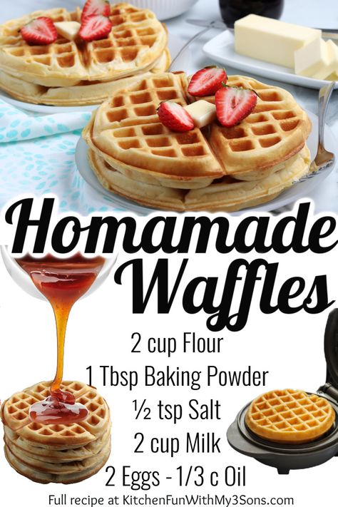 Essen, Easy Waffle Recipe From Scratch, Waffle Recipe Small Batch, Waffle Recipes Homemade, Waffle Recipe No Butter, Waffle Iron Recipes Easy, Waffle House Waffle Recipe, Quick Waffle Recipe, Waffles For One