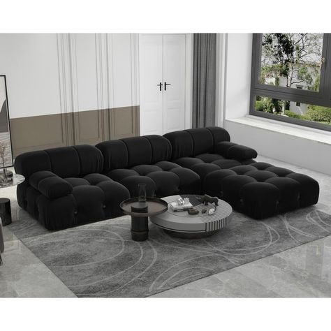 Elevate your living room with this stylish and cozy modern velvet upholstered large modular sectional sofa. With a modular design and detachable backrests and armrests, this sofa allows you to create your own unique configuration. Dark Grey Couch Living Room, Black Couches, Modular Couch, Minimalist Sofa, Velvet Sectional, Office Apartment, Living Room Sofa Set, Future Apartment Decor, Sectional Furniture