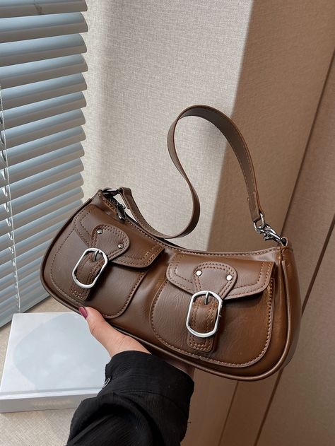 Baguette, Shein Bags, Luxury Purses, Brown Purses, Baguette Bag, Brown Handbag, Fall Accessories, Pretty Bags, Coffee Brown