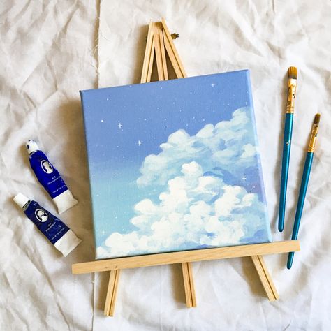 Art Styles To Try, Acrylic Sky, Cloud Painting Acrylic, Art Yarn Spinning, Diy Canvas Art Easy, Canvas Art Painting Acrylic, Sky Art Painting, 동화 삽화, Acrylic Painting Ideas