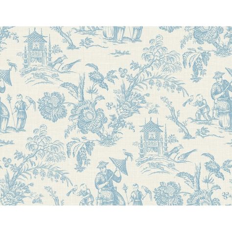 Travel to the eastern countryside with this Colette Chinoiserie unpasted wallpaper pattern from the French Country collection by Seabrook Designs. Campinas, Upcycling, French Country Patterns, Blue Chinoiserie Wallpaper, French Country Wallpaper, French Country Collections, Farmhouse Wallpaper, Toile Wallpaper, Hallway Design