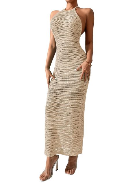 PRICES MAY VARY. 100% Acrylic Imported Tie closure Machine Wash Solid crochet cami bodycon summer dresses for women Fabric: Fabric has some stretch, soft and comfortable Feature: Halter, tie back, backless, sleeveless, maxi bodycon pencil dress, summer dress, fashionable Suitable occasions: Suit for casual, vacation, weekend, party, dating, beach, daily life and outgoing Size recommendation: Please refer to size chart which we provide in our photos (not amazon's) Urban Outfitters Maxi Dress, Crochet Cami, Long Maxi Dresses, Neck Bodycon Dress, Halter Maxi Dresses, Summer Crochet, Summer Maxi Dress, Tie Dress, Long Maxi