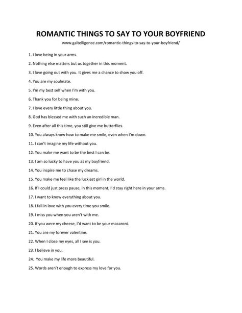 DOWNLOADABLE LIST OF ROMANTIC THINGS TO SAY TO YOUR BOYFRIEND