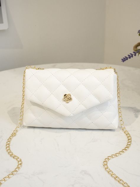 White Purse With Gold Chain, Cute White Purse, Gold Crossbody Bag, Paper Plain, Tas Mini, Expensive Bag, White Crossbody Bag, White Purse, Chain Pattern